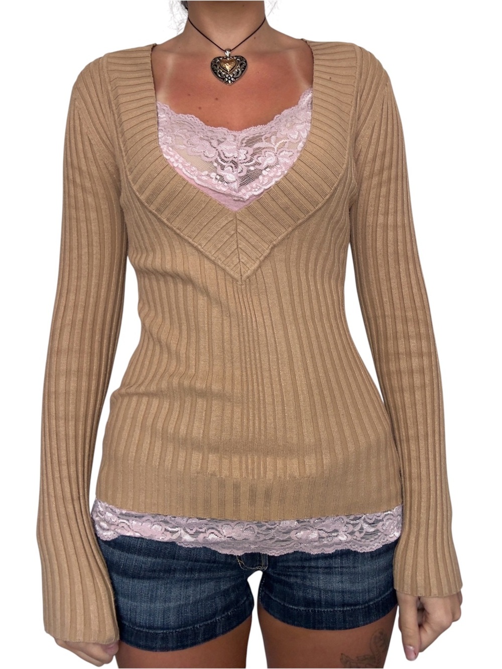 Y2K Ribbed V-Neck Sweater